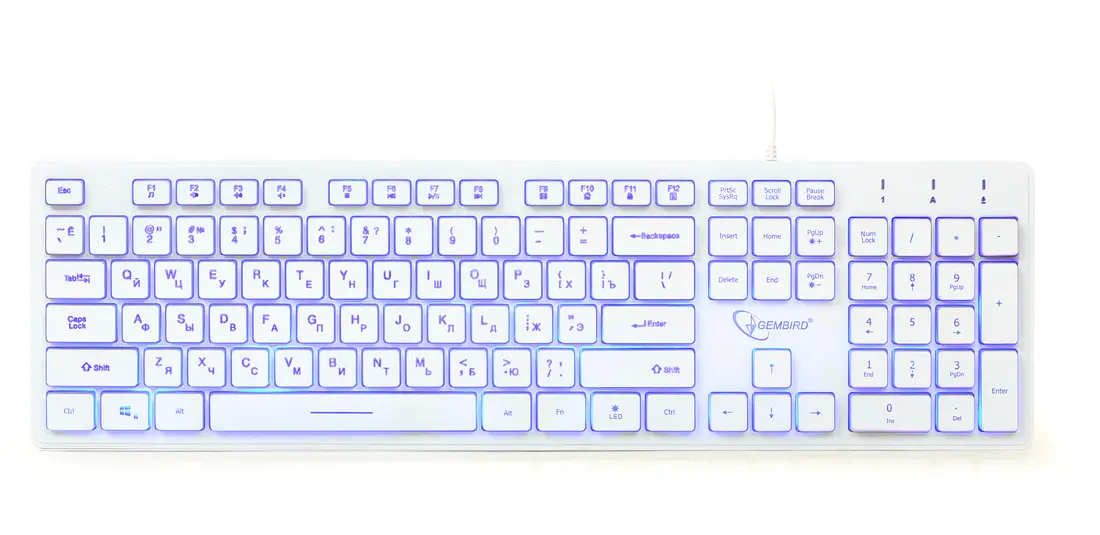 Keyboard Gembird KB-UML3-01, Slimline, Silent, Fn key, 3-color backlight, White, USB - photo