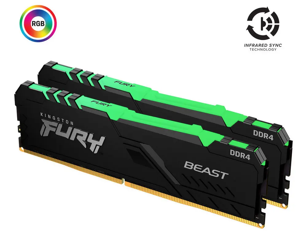 Memorie RAM Kingston FURY Beast RGB, DDR4 SDRAM, 3200 MHz, 32GB, KF432C16BB1AK2/32 - photo