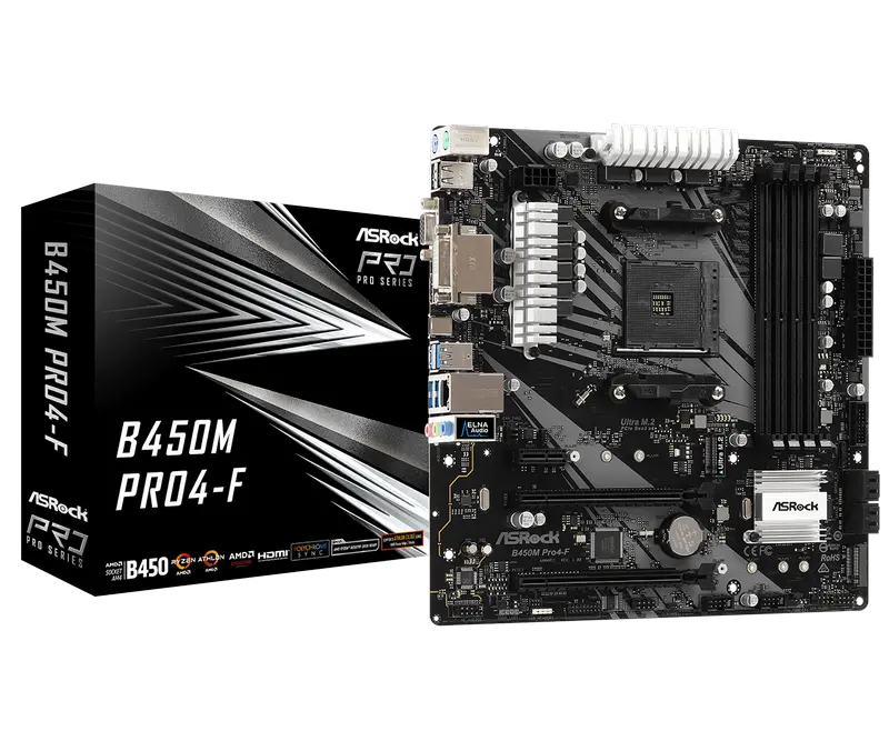 Placă de bază ASRock B450M PRO4-F, AM4, AMD B450, Micro-ATX - photo