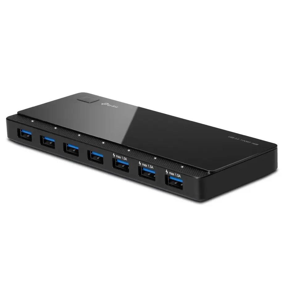USB 3.0 Hub 7-port TP-LINK "UH700", external power adapter, Black - photo