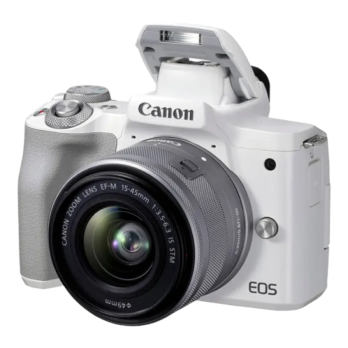 Aparat Foto Mirrorless Canon EOS M50 Mark II, White + EF-M 15-45 IS, Alb - photo