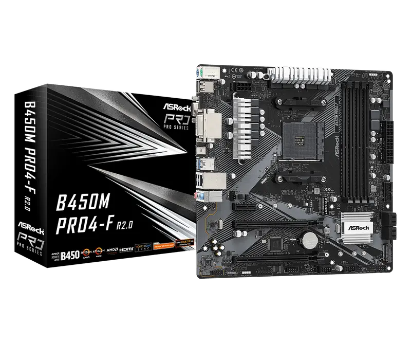 Placă de bază ASRock B450M PRO4-F R2.0, AM4, AMD B450, Micro-ATX - photo