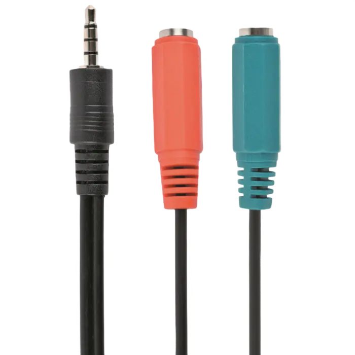 Audio Adaptor Cablexpert CCA-417, 3.5mm 4-pin (M) - 2x 3.5mm 3-pin (F), 0,2m, Negru - photo