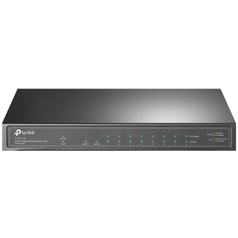 10-port 10/100/1000Mbps POE+ Switch TP-LINK "TL-SG1210P", 8 PoE+ ports, 63W Budget, SFP, Steel Case - photo