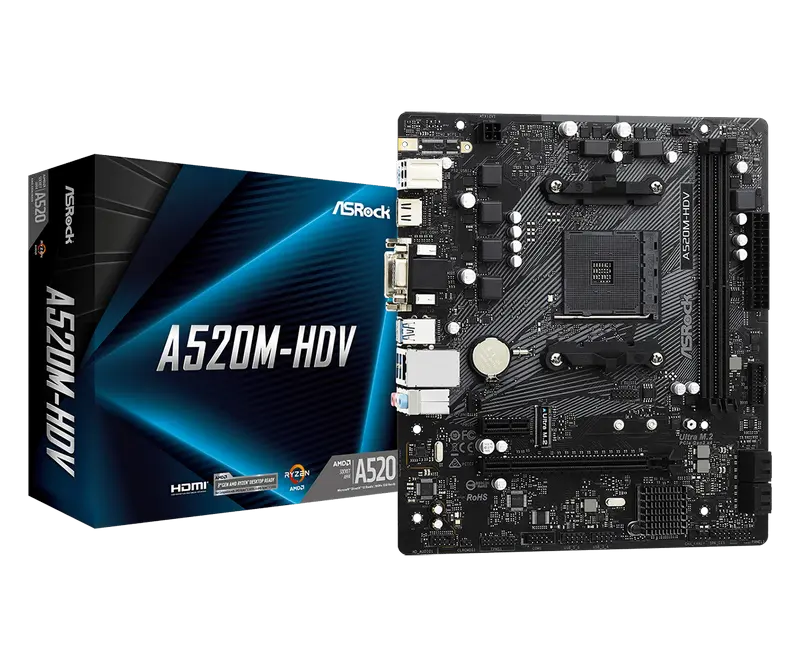 Placă de bază ASRock A520M-HDV, AM4, AMD A520, Micro-ATX - photo
