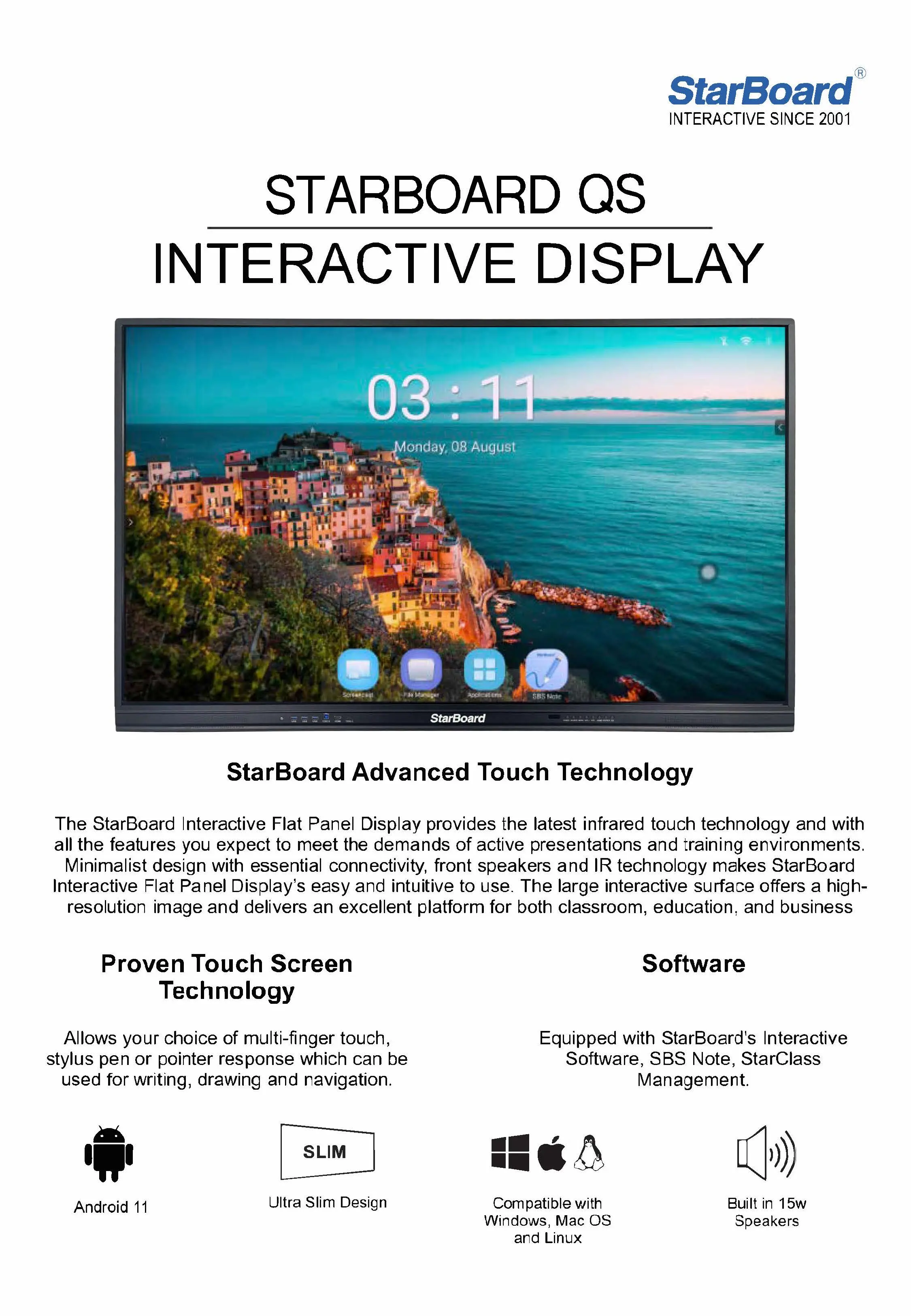 Interactive Display StarBoard IFPD-QS1-75AOC: 75", 4K, Touch, Android 11 - photo
