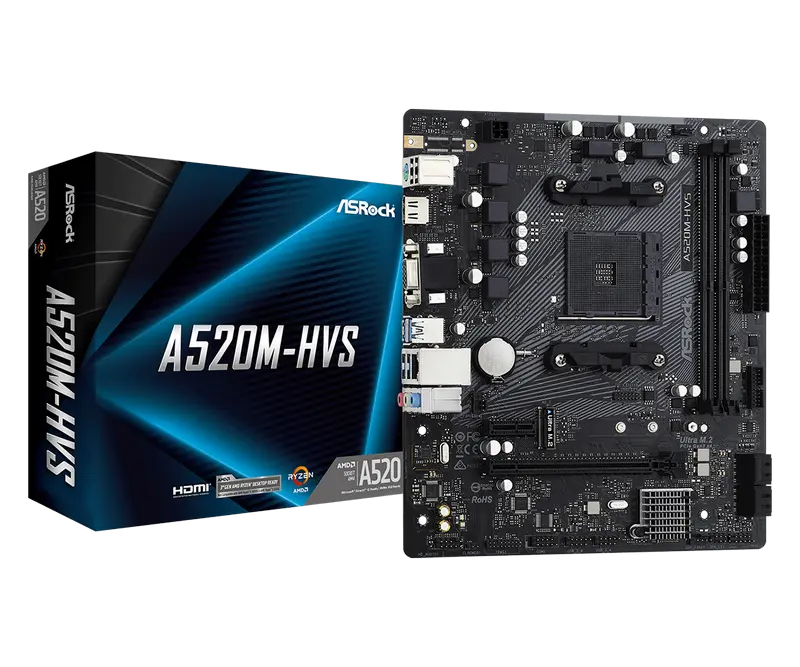 Placă de bază ASRock A520M-HVS, AM4, AMD A520, Micro-ATX - photo