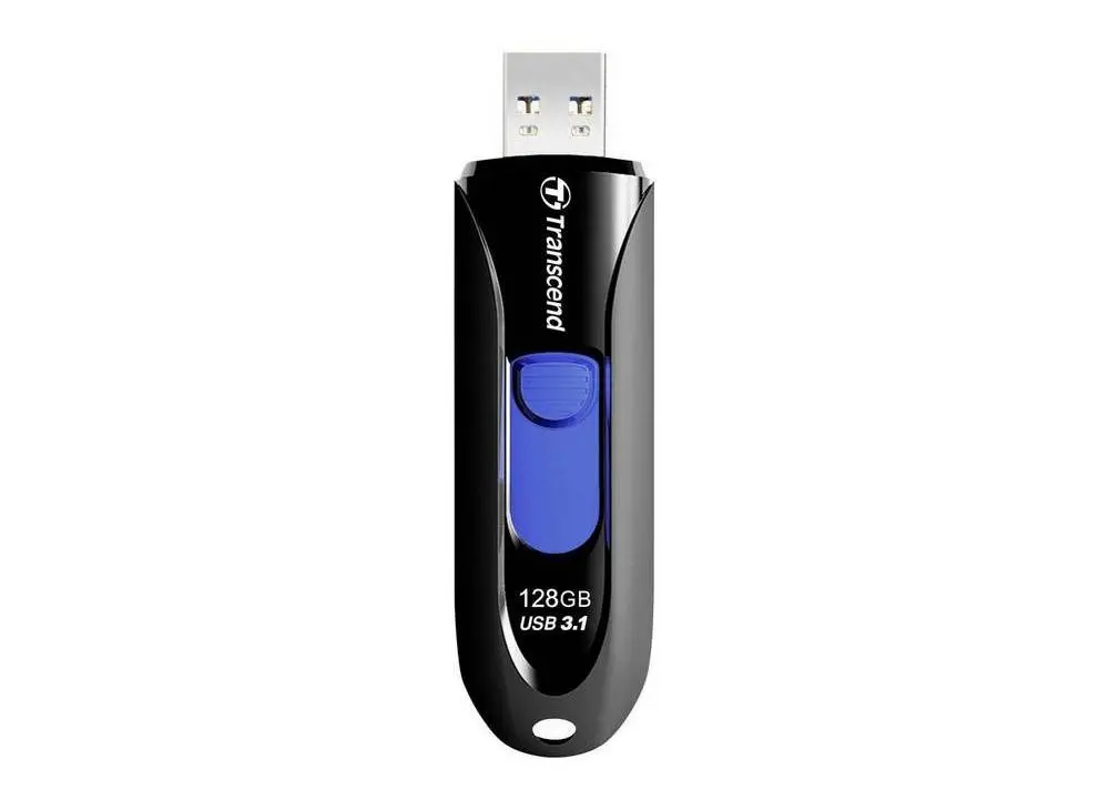 128GB  USB3.1 Flash Drive Transcend "JetFlash  790", Black-Blue, Slider (R/W:90/40MB/s) - photo