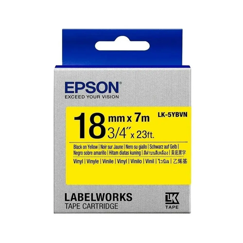 Tape Cartridge EPSON LK-5YBVN; 18mm/7m Vinyl, Black/Yellow, C53S655028 - photo