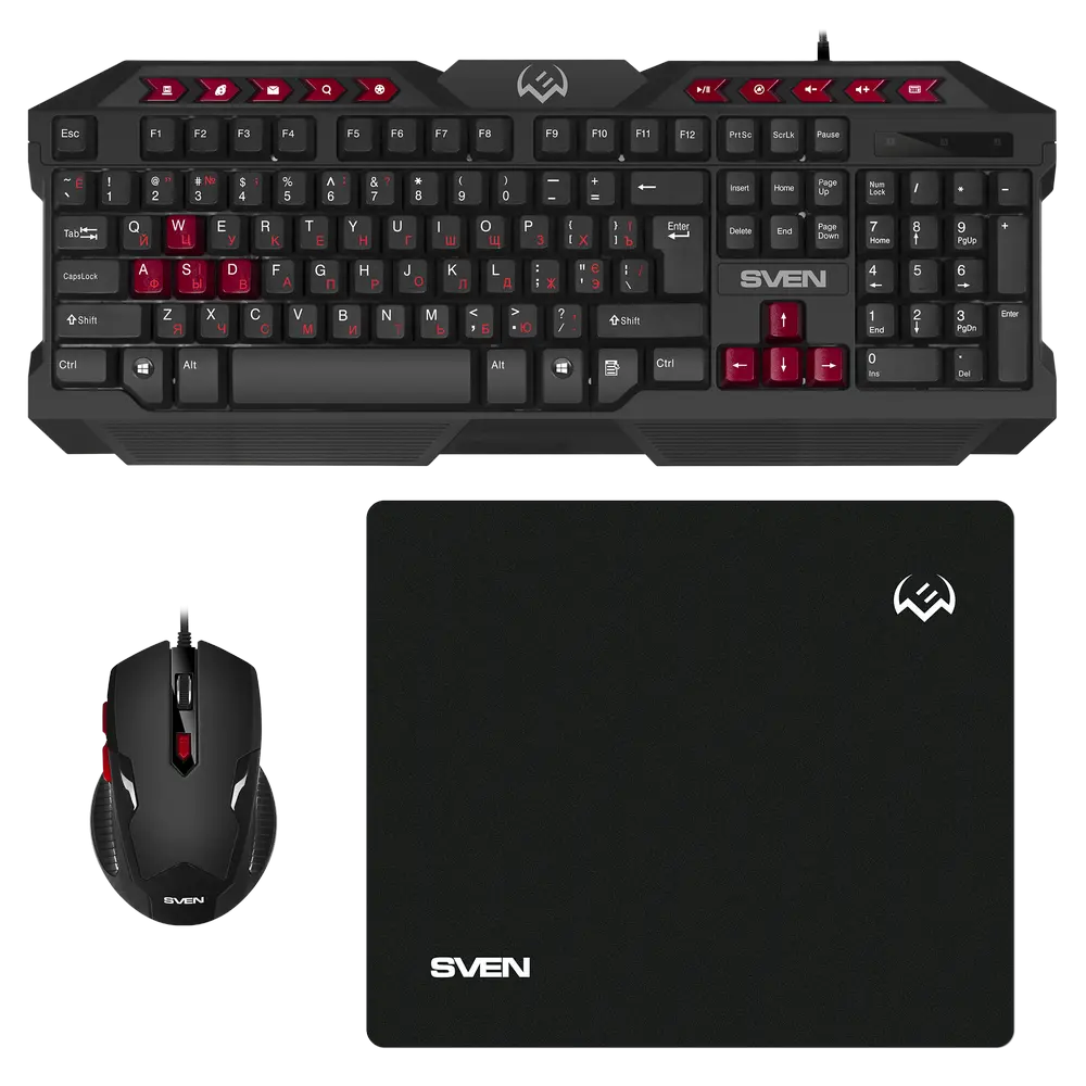 Клавиатура, мышь и коврик для мыши SVEN GS-9200, Проводное, Черный/Красный - photo
