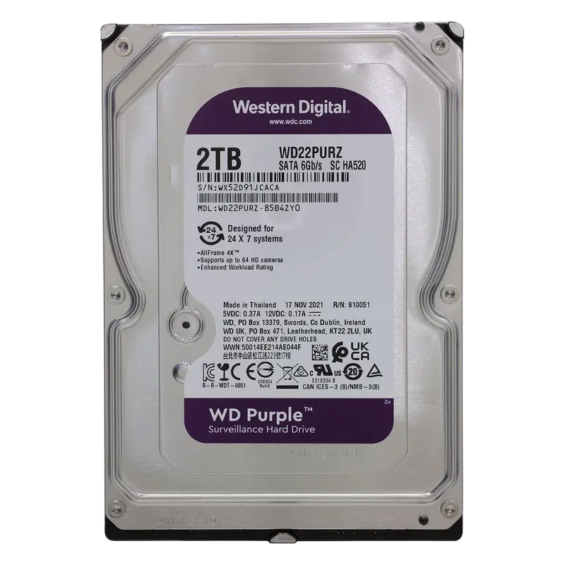 Жесткий диск Western Digital WD Purple, 3.5", 2 ТБ <WD22PURZ> - photo