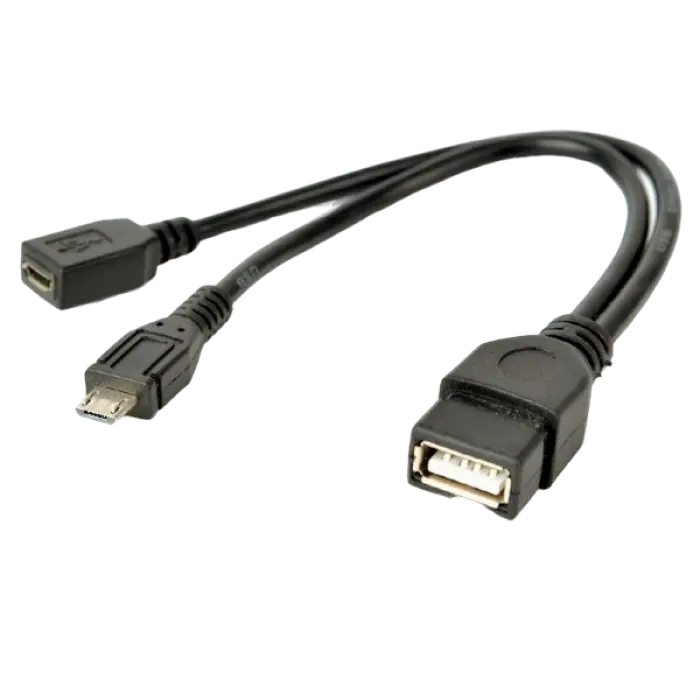 Adaptor USB Cablexpert A-OTG-AFBM-04, USB Type-A (F)/micro-USB (F) + micro-USB (M), 0,15m, Negru - photo