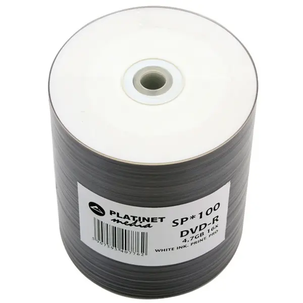   Printable 100*Spindle DVD-R 4.7GB, 16x, Platinet PRO, White FF - photo