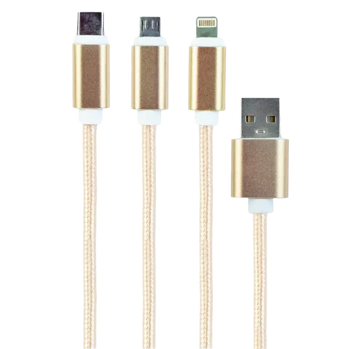 Cablu încărcare și sincronizare Cablexpert CC-USB2-AM31-1M-G, USB Type-A/Micro USB, Type-C, Lighting, 1m, Auriu - photo