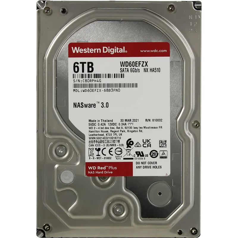 Жесткий диск Western Digital WD Red Plus, 3.5", 6 ТБ <WD60EFZX> - photo