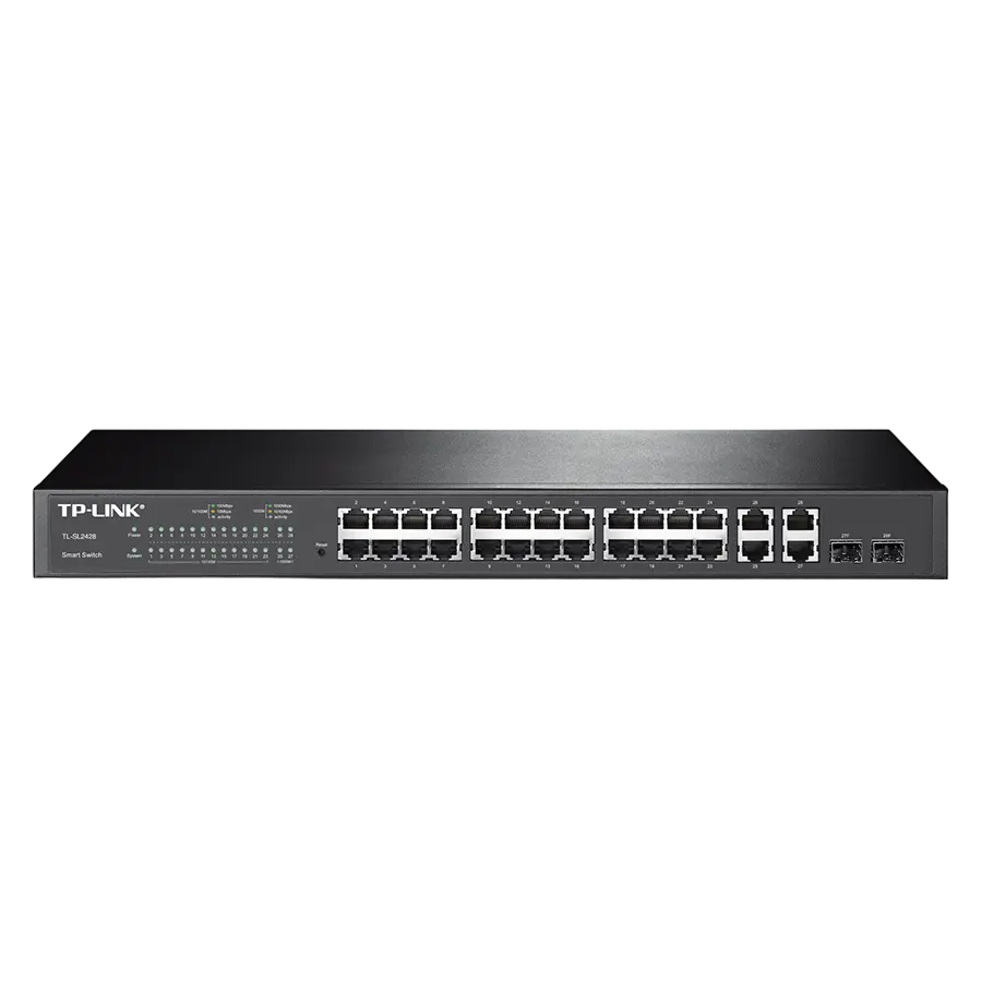 Сетевой коммутатор TP-LINK TL-SL2428, 24x 10/100 Мбит/с, 4x 10/100/1000 Мбит/с, 2x SFP - photo