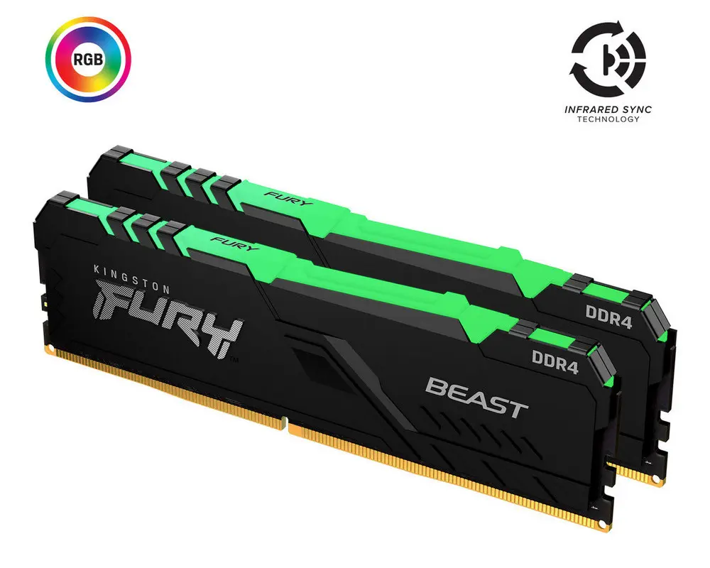 Оперативная память Kingston FURY Beast RGB, DDR4 SDRAM, 3000 MГц, 16Гб, KF430C15BBAK2/16 - photo