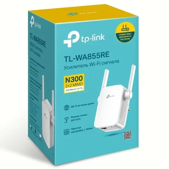 Wi-Fi N Range Extender/Access Point TP-LINK "TL-WA855RE", 300Mbps, MIMO, Integrated Power Plug
