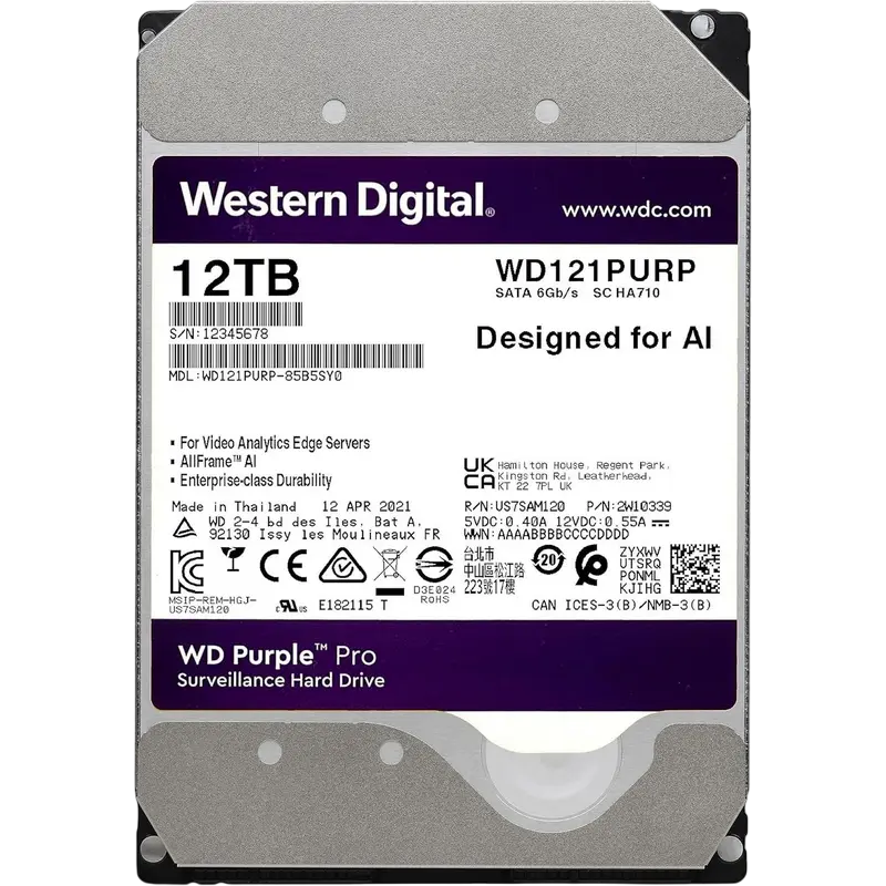 Жесткий диск Western Digital WD Purple Pro, 3.5", 12 ТБ <WD121PURP> - photo
