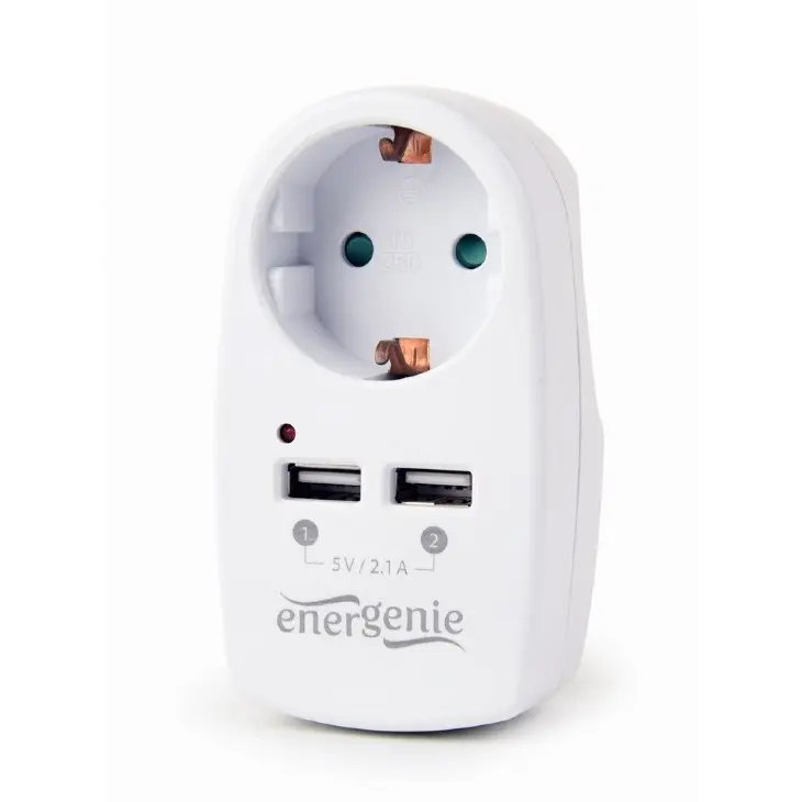 Power socket built-in, Out:1xCEE 7/4, 2xUSB, White, protective shutters, Energenie EG-ACU2-02 - photo