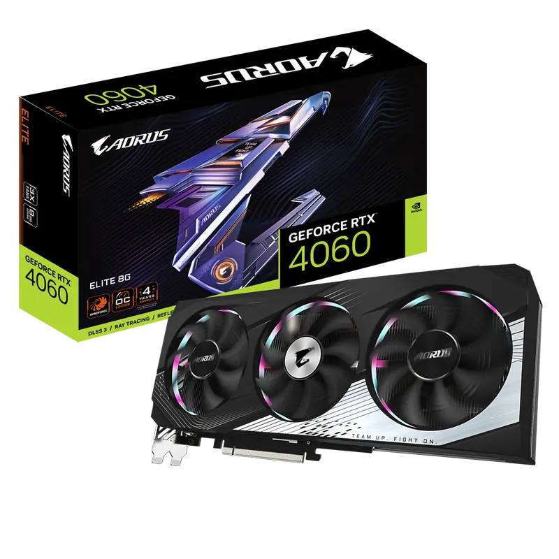 Видеокарта Gigabyte GV-N4060AORUS E-8GD,  8GB GDDR6 128бит - photo