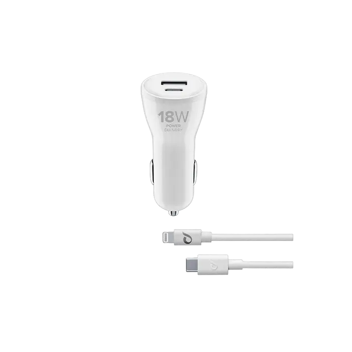 Автомобильное зарядное устройство Cellularline USB-C Car Charger Dual Kit, 18Вт, Белый - photo