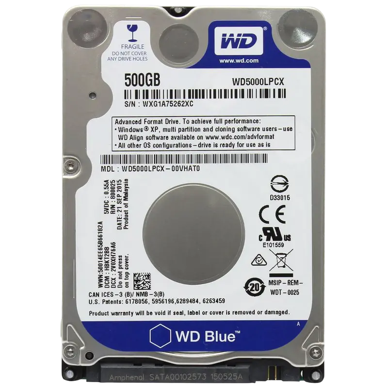 Жесткий диск Western Digital WD Blue, 2.5"/7 мм, 500 ГБ <WD5000LPCX> - photo