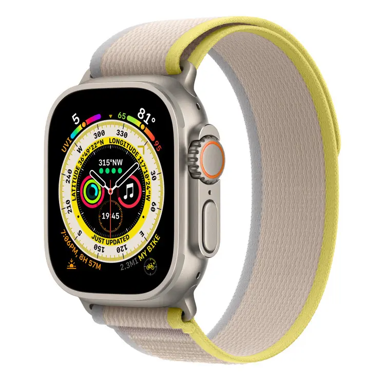 Apple Watch Ultra GPS + Cellular 49mm Titanium Case with Yellow/Beige Trail Loop - M/L, MQFU3 - photo