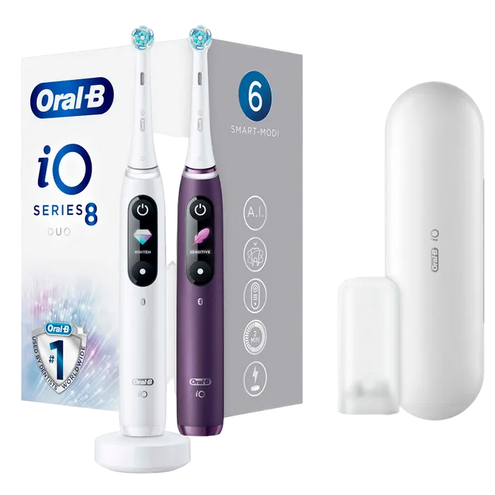 Электрическая зубная щетка Braun iO 8 Duo, Белый алебастр | Фиолетовый аметрин - photo