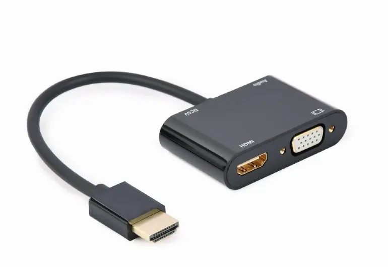 Adaptor Cablexpert A-HDMIM-HDMIFVGAF-01, HDMI (M) - HDMI (F) + VGA, 0.15 m, Negru - photo