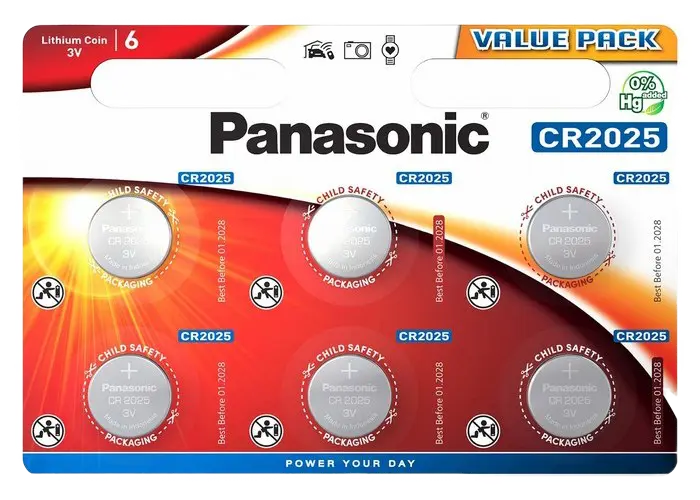 Дисковые батарейки Panasonic CR-2025EL, CR2025, 6шт. - photo