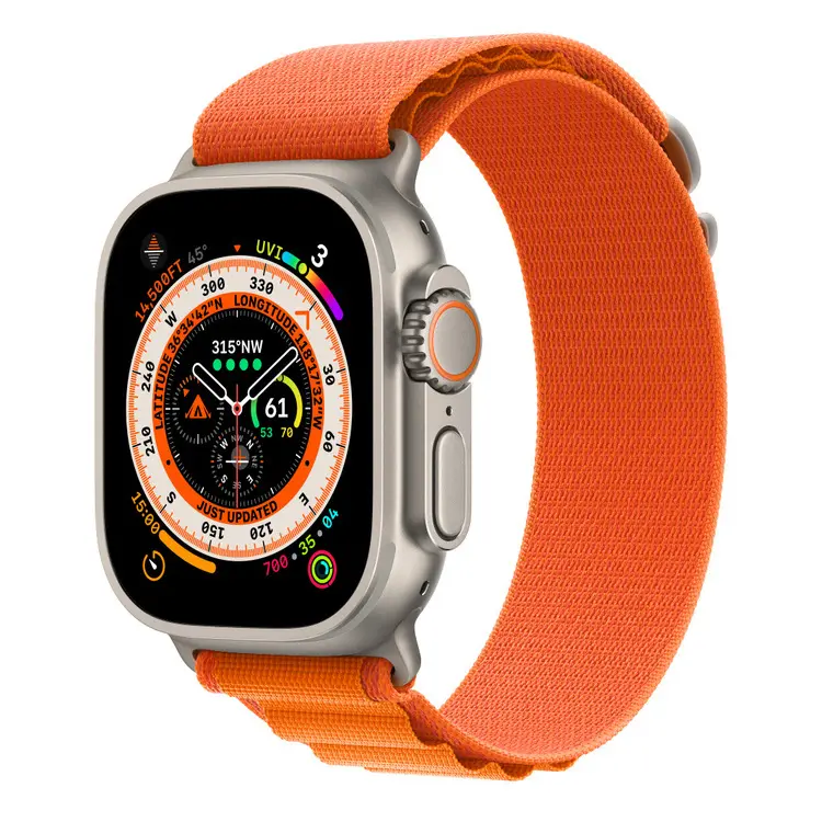 Apple Watch Ultra GPS + Cellular, 49mm Titanium Case with Orange Alpine Loop - Large, MQFM3 - photo
