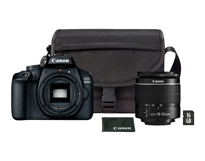 Aparat foto DSLR Canon EOS 4000D & EF-S 18-55mm III + SB130 + 16GB, Negru - photo