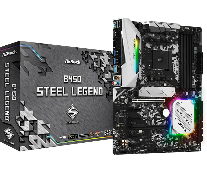 Материнская плата ASRock B450 STEEL LEGEND, AM4, AMD B450, ATX - photo