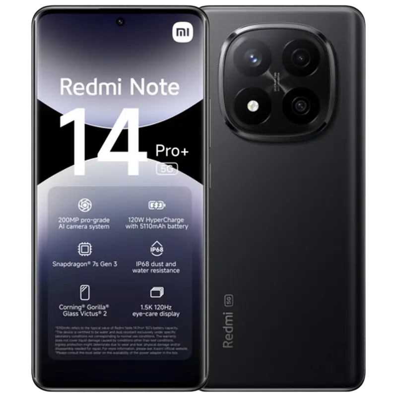 Смартфон Xiaomi Redmi Note 14 Pro+, 12Гб/512Гб, Midnight Black - photo