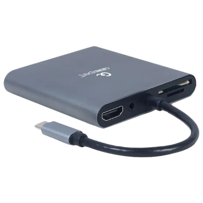 Видеоадаптер Cablexpert A-CM-COMBO6-01, USB Type-C - VGA, HDMI, USB Type-C, USB Type-A, SD card-reader, Серый - photo