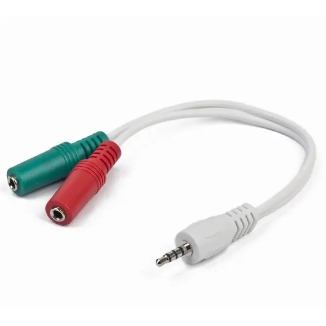 CCA-417W 3.5 mm 4-pin plug to 3.5 mm stereo + microphone sockets adapter cable, 20cm, White - photo