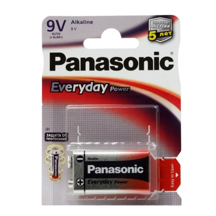 Прямоугольная батарея Panasonic 6LF22REE/6LR61REE, Крона, 1шт. - photo