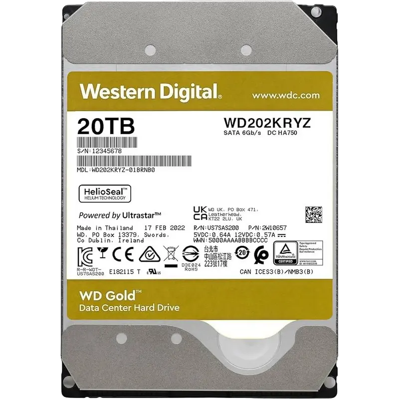 Жесткий диск Western Digital WD Gold, 3.5", 20 TB <WD202KRYZ> - photo