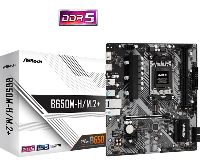 Placă de bază ASRock B650M-H/M.2+, AM5, AMD B650, Micro-ATX - photo