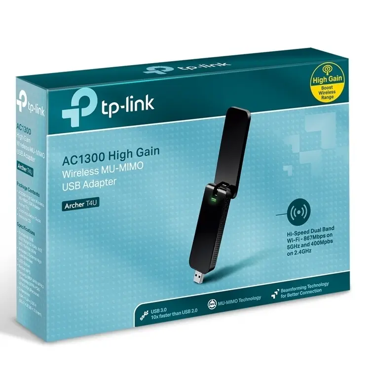 USB3.0 Wi-Fi AC Dual Band LAN Adapter TP-LINK "Archer T4U", 1300Mbps. MU-MIMO