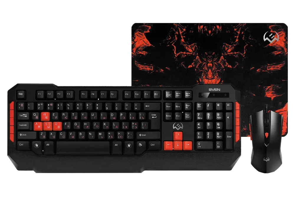 Клавиатура, мышь и коврик для мыши SVEN GS-9000, Проводное, Черный/Красный - photo