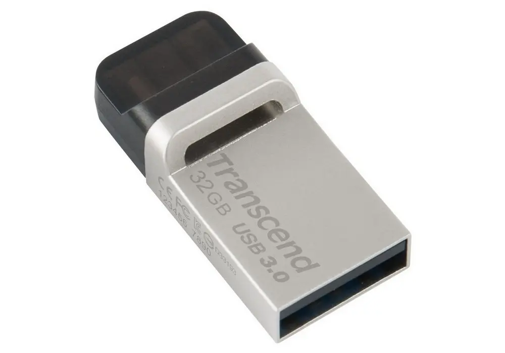  32GB USB3.1/Micro-USB Flash Drive Transcend "JetFlash 880",Silver, Metal Case, OTG (R/W:90/25MB/s) - photo