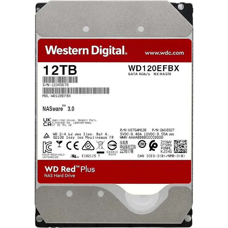 Жесткий диск Western Digital WD Red Plus, 3.5", 12 ТБ <WD120EFBX> - photo