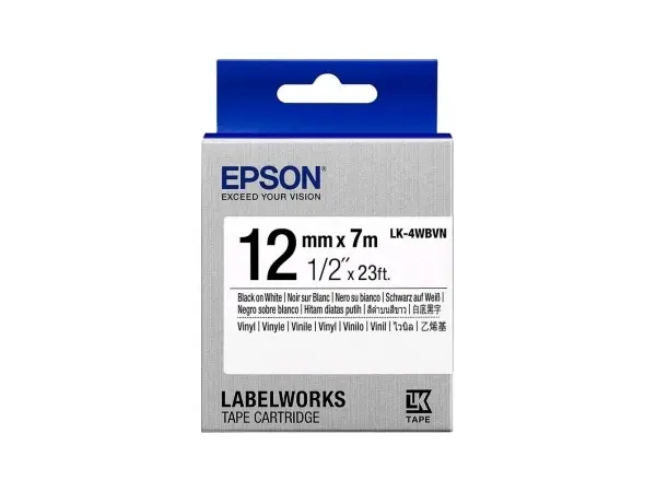 Tape Cartridge EPSON LK-4WBVN; 12mm/7m Vinyl, Black/White, C53S654041 - photo