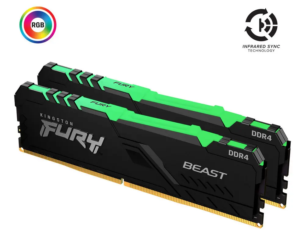 Memorie RAM Kingston FURY Beast RGB, DDR4 SDRAM, 3200 MHz, 64GB, KF432C16BBAK2/64 - photo