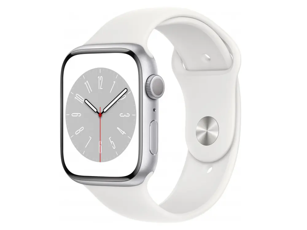Apple Watch Series 8 GPS, 45mm Silver Aluminium Case with White Sport Band, MP6N3 - photo