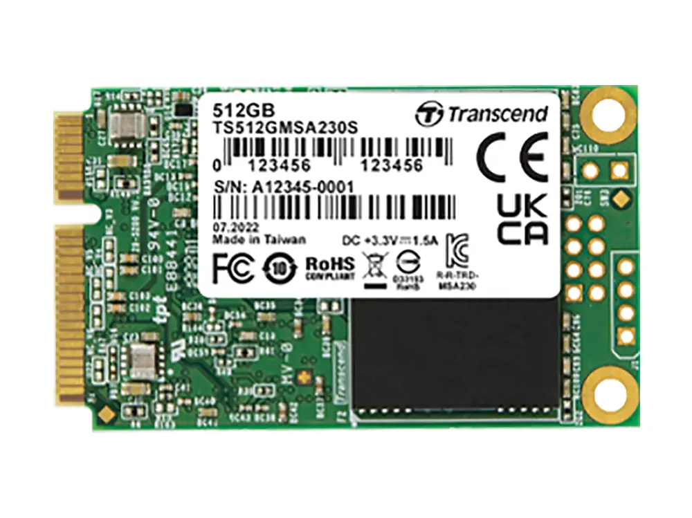 .mSATA SSD  512GB Transcend  "TS256GMSA230S" [R/W:550/400MB/s, 55/70K IOPS, SM2258H, 3D TLC] - photo