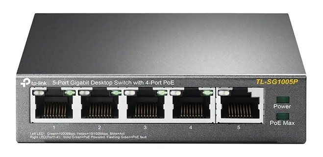 .5-port Gigabit Switch TP-LINK "TL-SG1005P", with 4-Port PoE, steel case, 65W Budget - photo