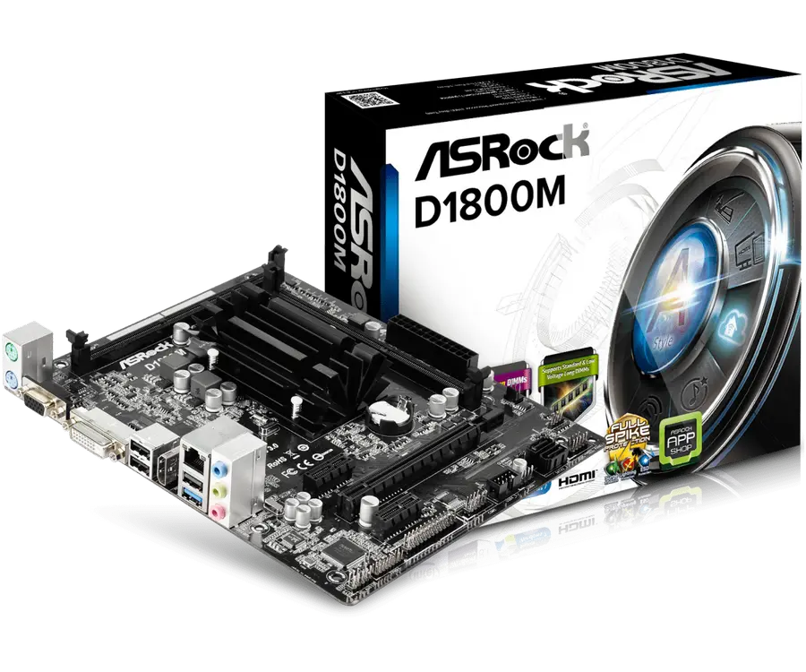 Материнская плата ASRock D1800M, Intel J1800, Micro-ATX - photo